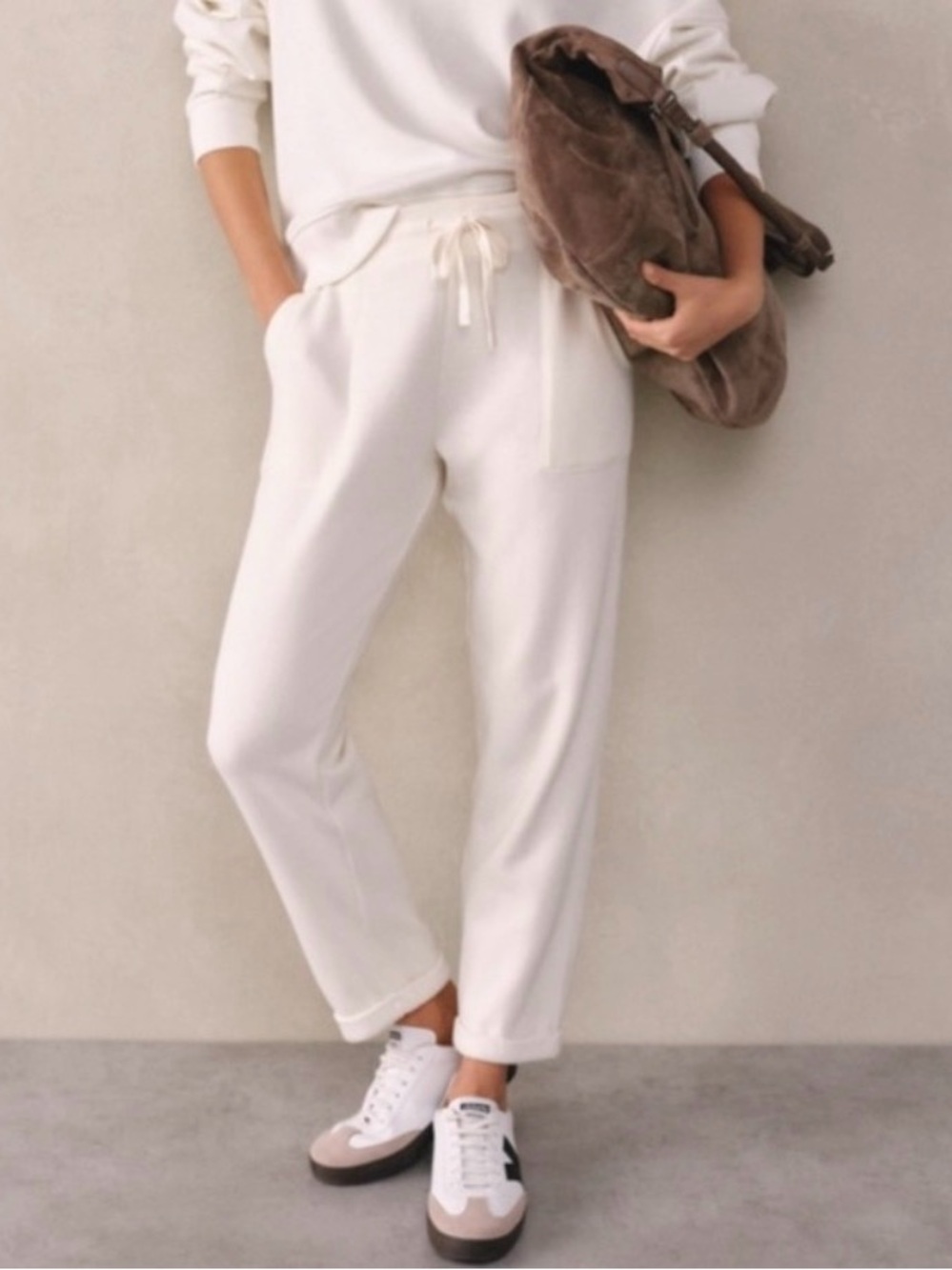 The White Company Fleeceback Turn Up Cuff Joggers Loungewear White Size Medium